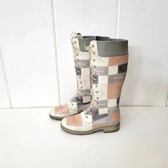Timberland Patchwork Lace-Up Knee High Boots Size 10 - Picture 2 of 11